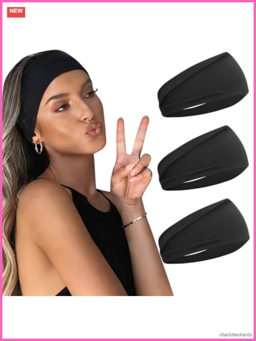 Wide Non Slip Elastic Headbands Polycotton Hair Accessories 3 Pack One Size